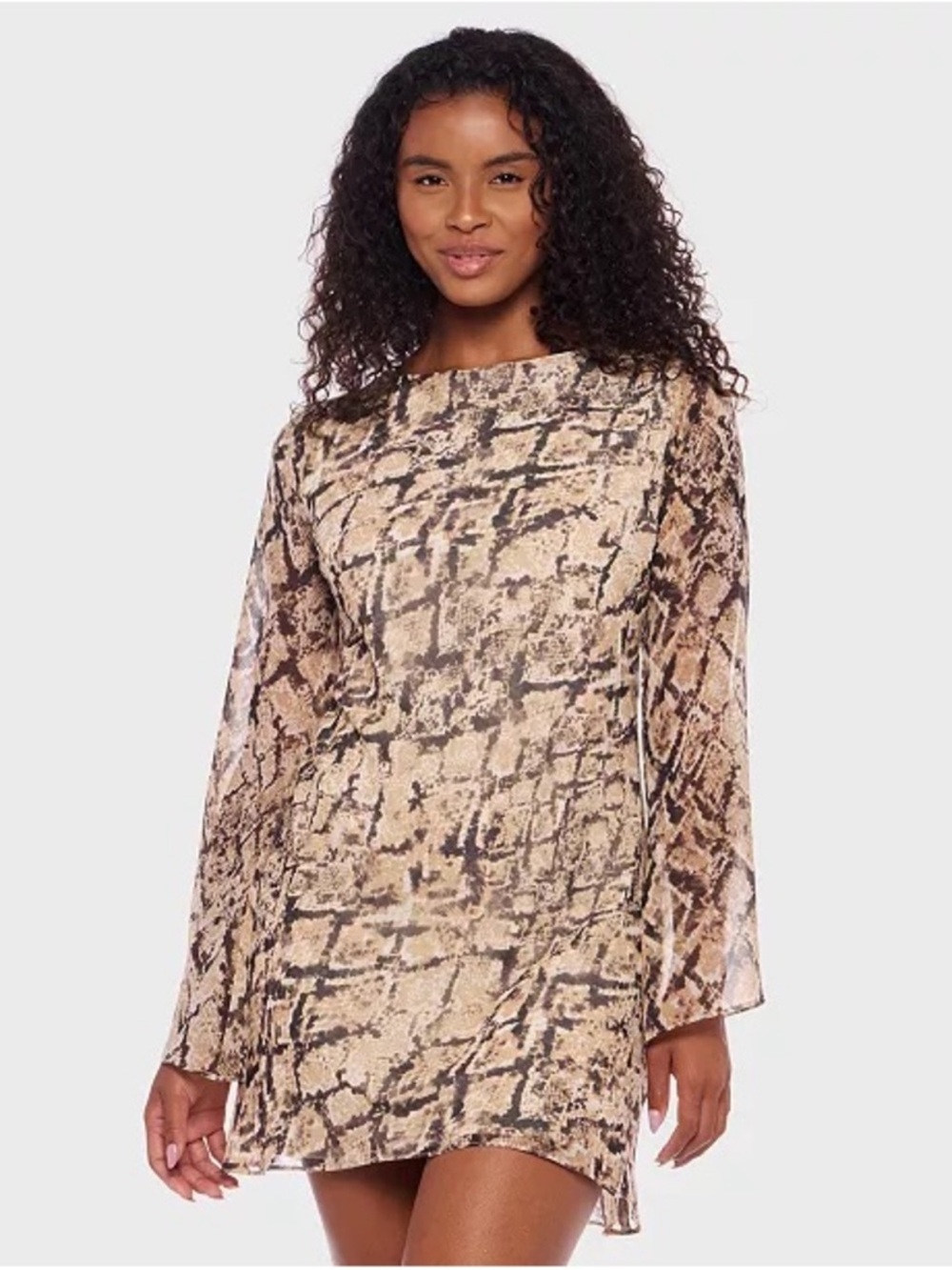 B DARLIN' INC Snake-Print Tie-Back Long-Sleeve Dress- Juniors 3/4 - NWT